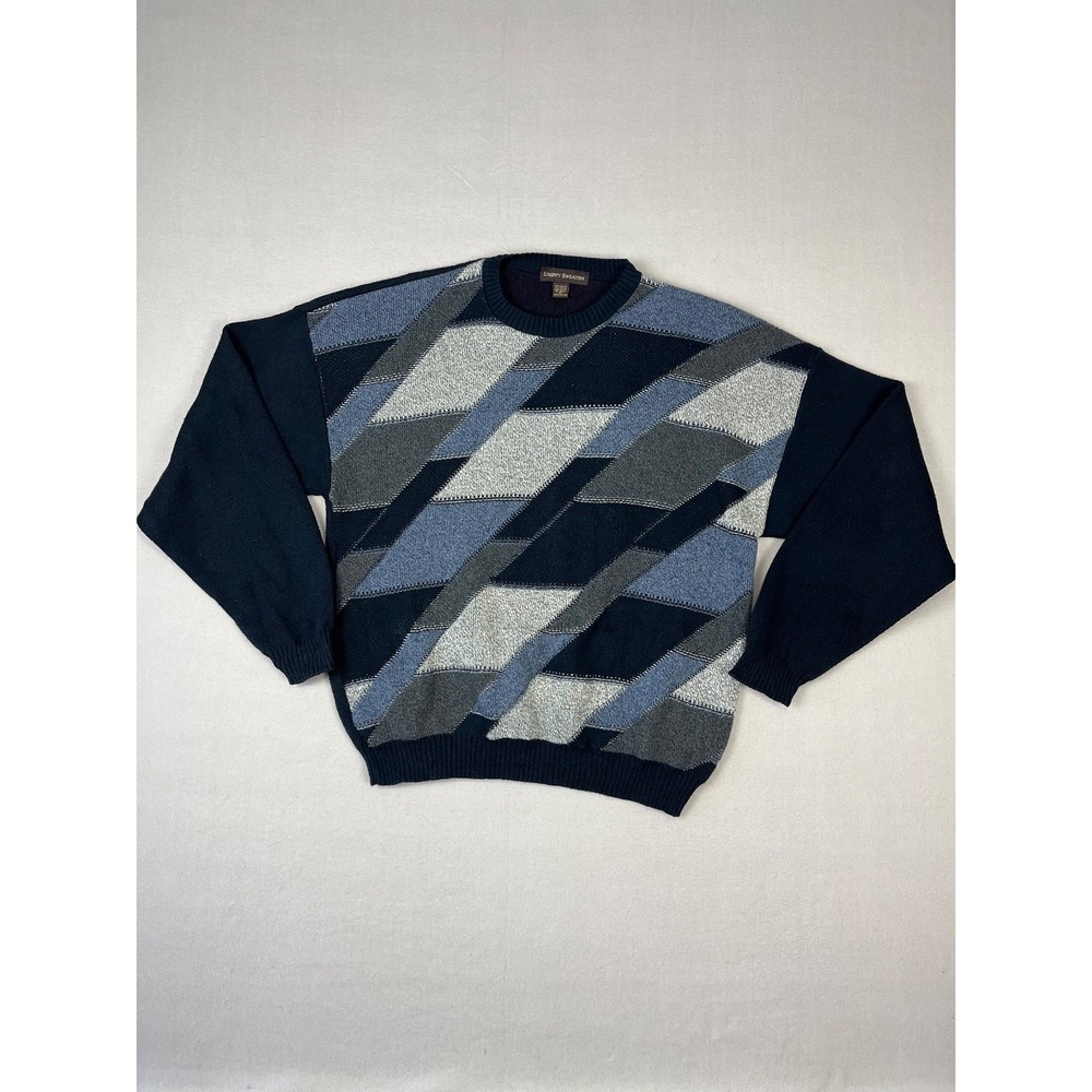 Vintage Liberty Sweaters Mens XL Blue Gemometric Print‎ Made USA Crew Neck